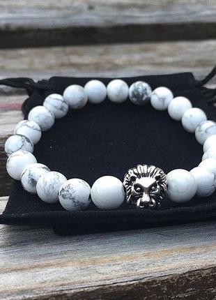 Чоловічі браслети «lion silver | white howlite» білі