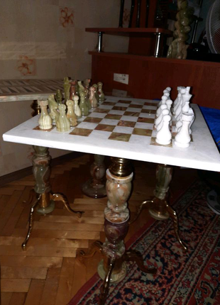 Шахи стіл ексклюзив з натурального каменю "онікс" 40х40 см .2 фото