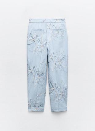 Укороченные голубые брюки с вышивкой zara new3 фото