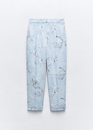Укороченные голубые брюки с вышивкой zara new4 фото