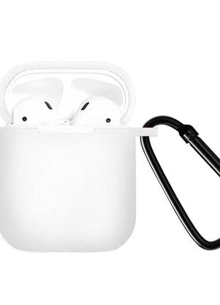 Силиконовый чехол для airpods 1 и 2 и apple airpods pro белый с карабином1 фото