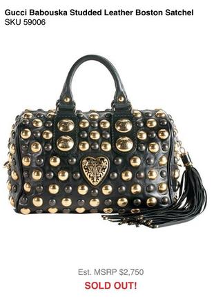 Сумка из натуральной кожи gucci babouska studded leather boston оригинал новая2 фото