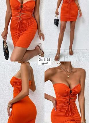 Оранжевое платье мини3 фото