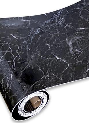 Самоклеюча вінілова плитка в рулоні на стіни та підлогу чорний мармур