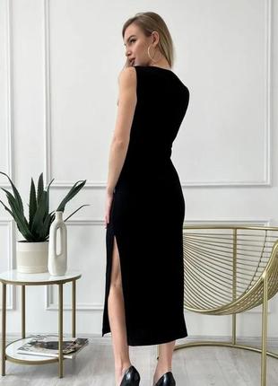 Чорне трикотажне плаття без рукавів, чорний, s3 фото