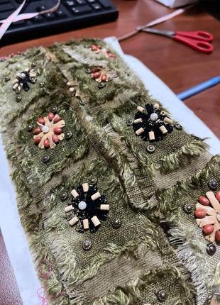 Тесьма с бусинами светло зеленая 6 см