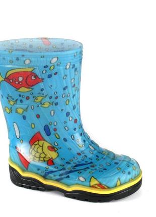 Детские резиновые сапоги рыбки голубые  24