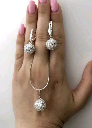 Сережки кульки з камінням срібло 925