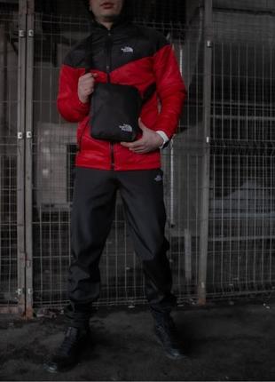 Комплект куртка tnf чорно-червона + штани tnf. барсетка tnf у под