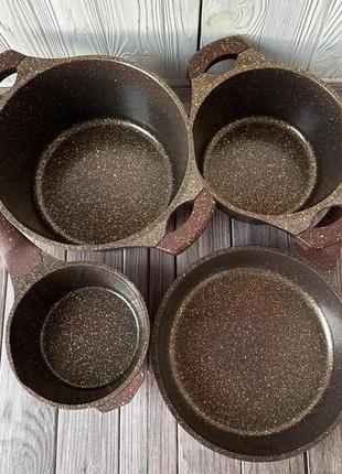 Набір каструль і сковорода з гранітним антипригарним покриттям higher kitchen hk-315 7 предметів кава8 фото