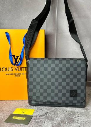 Сумка мессенджер louis vuitton district pm damier graphite с лого в углу  s067 серый1 фото