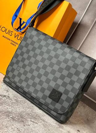 Сумка мессенджер louis vuitton district pm damier graphite с лого в углу  s067 серый2 фото