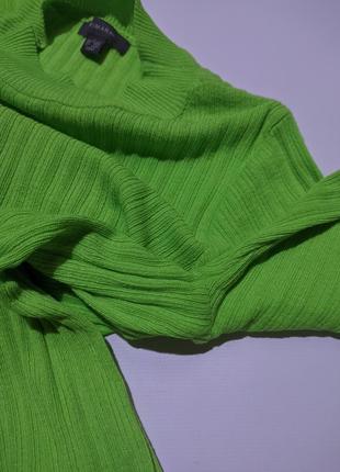 Яркий неоновый зеленый салатовый гольф лонгслив кофта в широкий рубчик водолазка свитер лонг длинный рукав8 фото