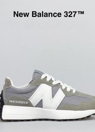 Женские кроссовки new balance 327 оливковые с серым\белые1 фото