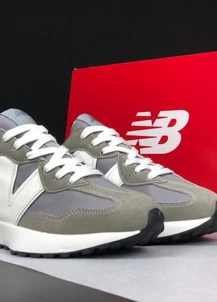 Женские кроссовки new balance 327 оливковые с серым\белые2 фото