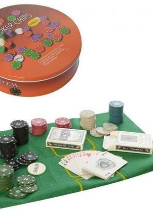 Набір для покера poker set 120 фішок із полотном, 2 колоди карток2 фото