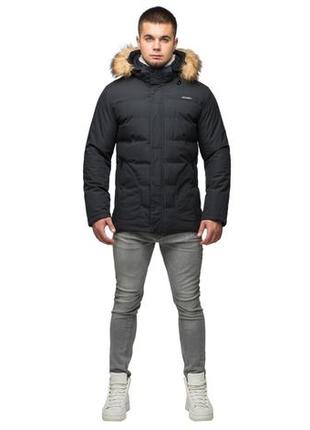 Коротка стильна зимова курточка чоловіча чорна модель 25780 (остался тільки 50(l))