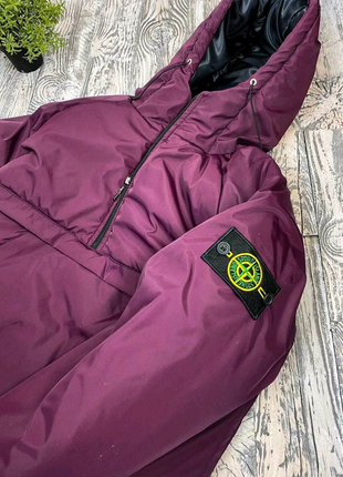 Утепленный анорак stone island бордового цвета1 фото