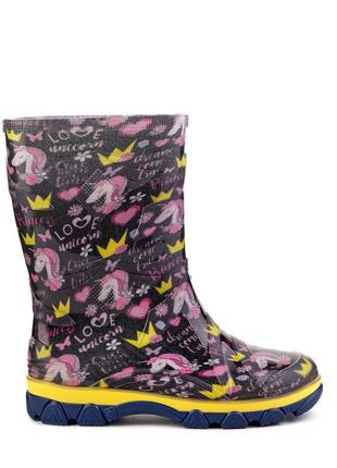 Дитячі гумові чоботи "єдинорог на чорному" (new) 30