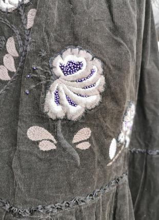 Вельветовая юбка миди с вышивкой рюша бисером кружевом в бохо стиле коттон хлопок ярусная3 фото