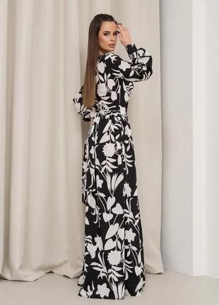 Черное длинное платье-халат с принтом размер xl1 фото