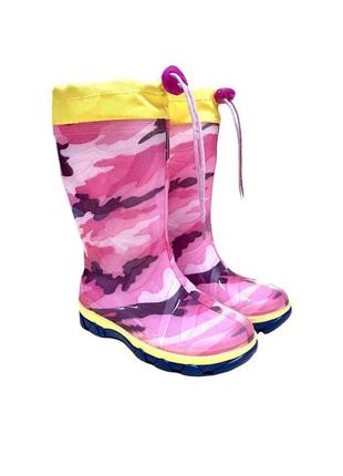 Дитячі гумові чоботи камуфляж розовий із затяжками 29