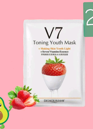 Маска тканинна вітамінна bioaqua toning youth mask v7 strawberry1 фото