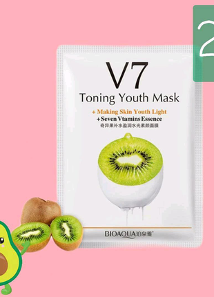 Зволожувальна тканинна маска bioaqua toning youth mask v7 kiwi1 фото