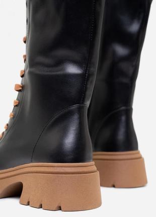 Чорно-коричневі високі черевики на хутрі, чорний, 364 фото