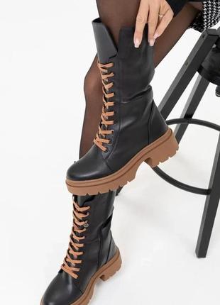 Чорно-коричневі високі черевики на хутрі, чорний, 362 фото