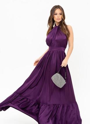 Фиолетовое шелковое длинное платье с открытой спиной, шелк, повседневный