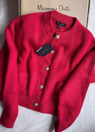 Кардиган massimo dutti красный с золотыми пуговицами