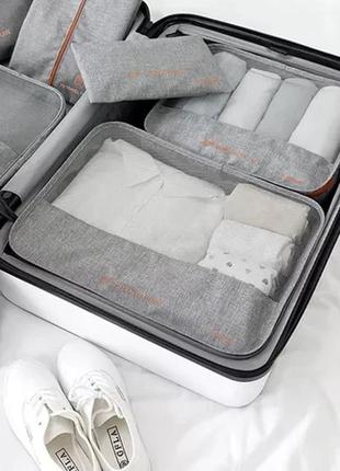 Набор туристических сумок  7 штук органайзеров для вещей и чемодана в путешествии trizand 23111 серый польша9 фото