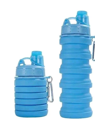 Cиликоновая складная бутылка 500 мл голубая1 фото