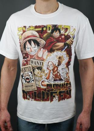 Футболка з принтом аніме one piece monkey d luffy l білий