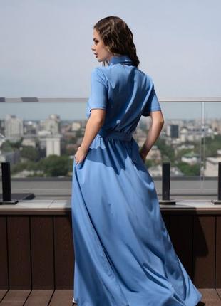 Блакитне довге плаття-сорочка на ґудзиках, блакитний3 фото