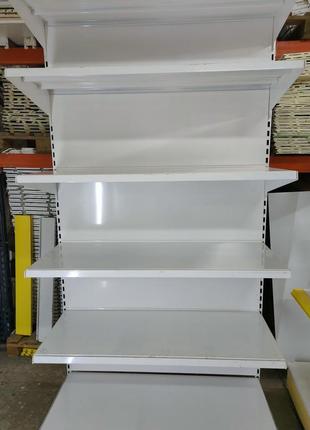 Торгові стелажі металеві пристінні 6,25 м. б/у, торгові полички б