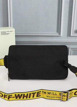 Нагрудная сумка off white черная с желтым ремнем  с7577 фото