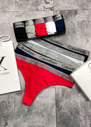 Жіночий набір стрінг calvin klein 5 шт + коробка