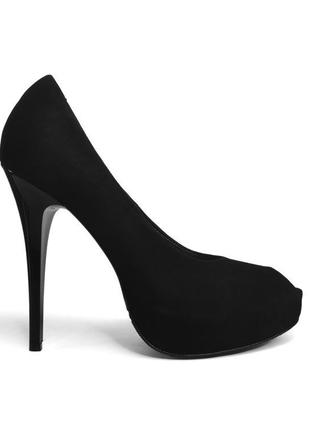 Замшеві чорні жіночі туфлі на шпильці