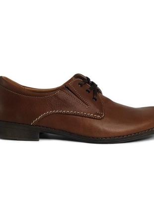 Класичні шкіряні чоловічі коричневі туфлі на шнурівці (шкіра)2 фото