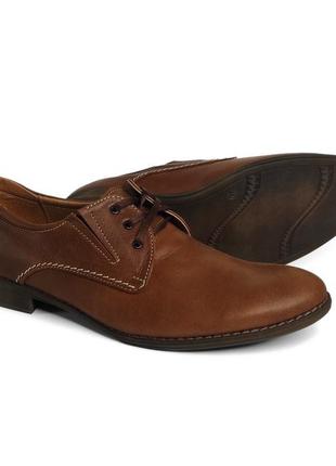 Класичні шкіряні чоловічі коричневі туфлі на шнурівці (шкіра)4 фото