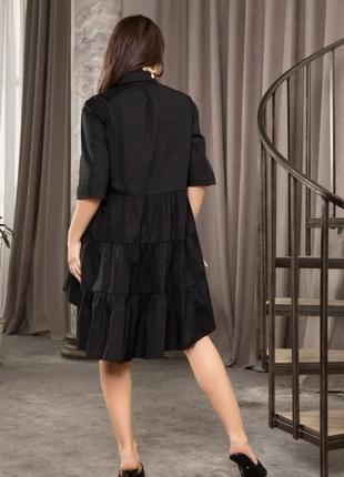 Черное коттоновое асимметричное платье-рубашка, коттон, повседневный3 фото