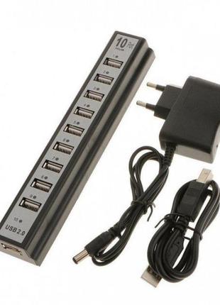 Розгалужувач usb hub на 10 портів з активною зарядкою 220v. колір