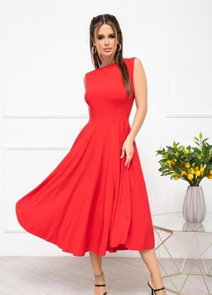 Красное классическое платье без рукавов, софт, повседневный