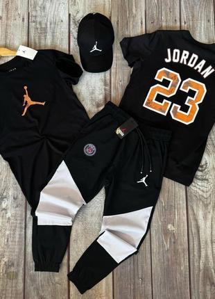 Набір чоловічий jordan футболка+штани+кепка, комплект джордан спортивний на літо