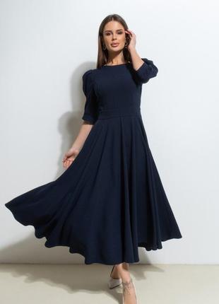 Темно-синее платье с декоративной спинкой, креп, повседневный2 фото