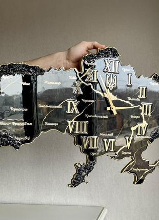 Часы настенные из эпоксидной смолы "карта украины" 40x25 см