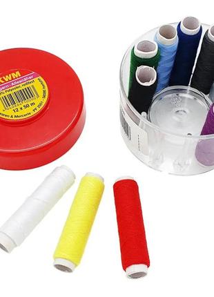 Набор ниток для шитья 12 штук, по 50 метров, цвет разный в коробке kwm