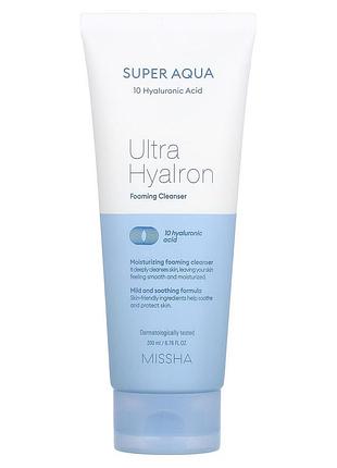 Missha, super aqua ultra hyalon, очищувальна пінка, 200 мл